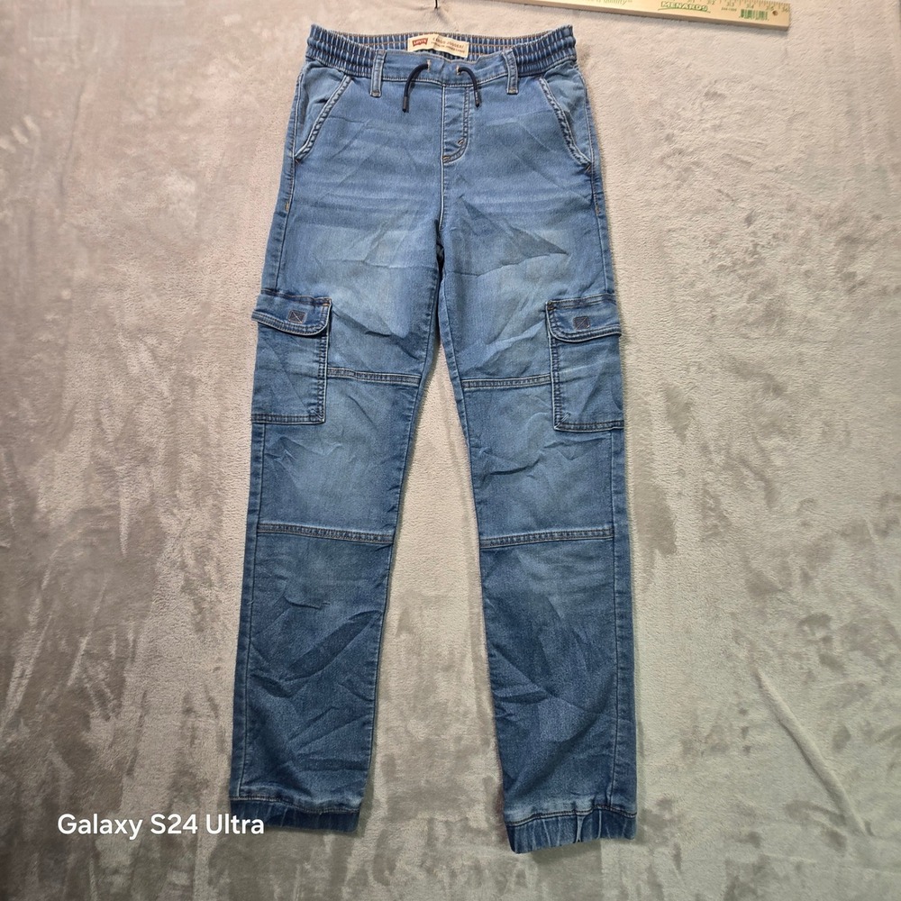Levis Boys Denim Cargo Jogger Pants Light Wash Blue Size L 12-13 Years
